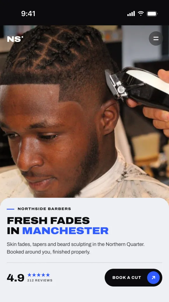 Northside Barbers's Barbr website on a phone