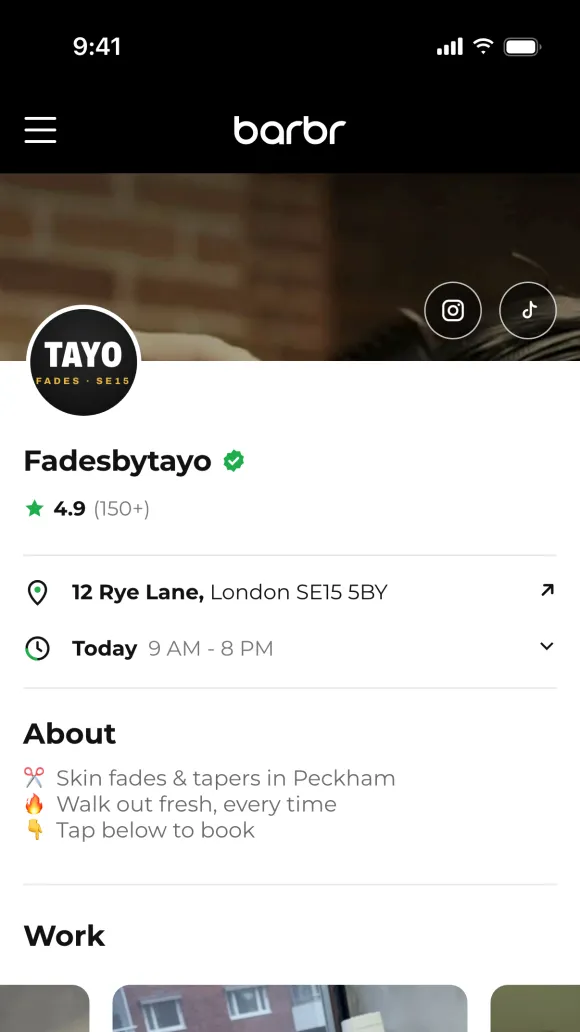 Fadesbytayo's Barbr website on a phone