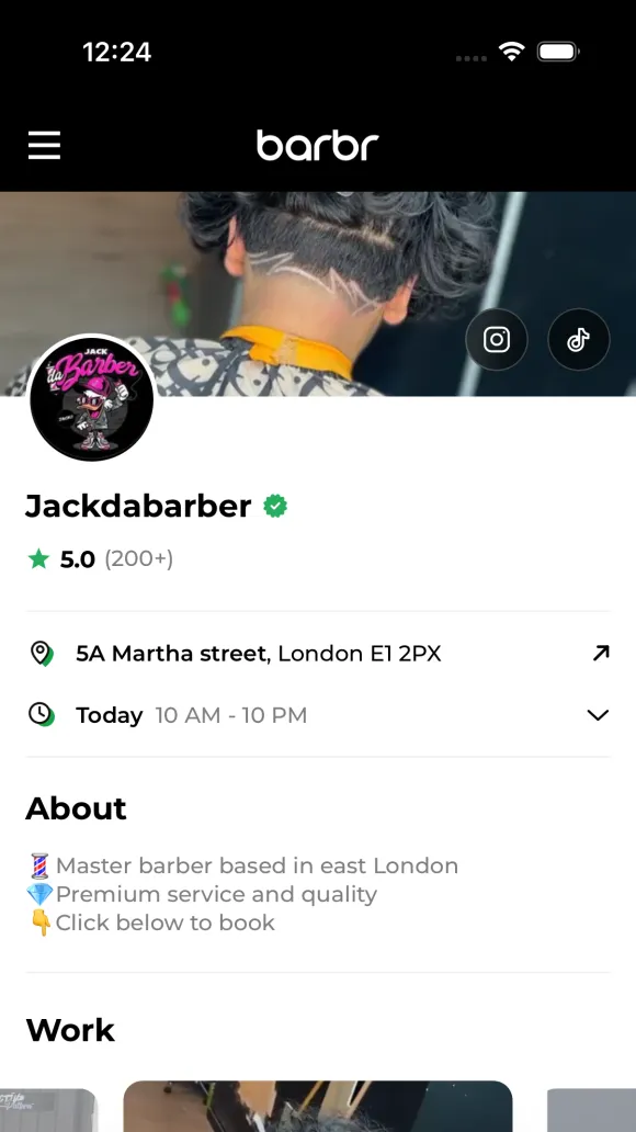 Jackdabarber's Barbr website on a phone